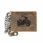Leder Biker Brieftasche mit Kette und Motiv Motorrad